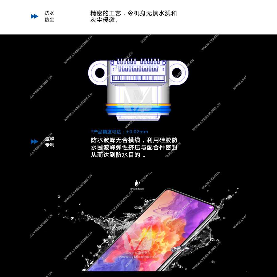 防水波峰無合模線,可達防水防塵等級最高IP68